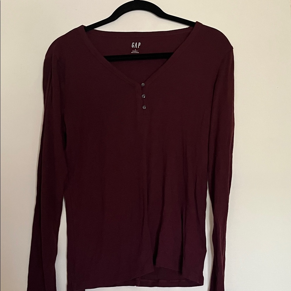 GAP Women's Deep Burgundy V-Neck Blouse